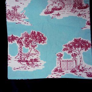 Reverseable Toile Table Runner in Aqua and Red